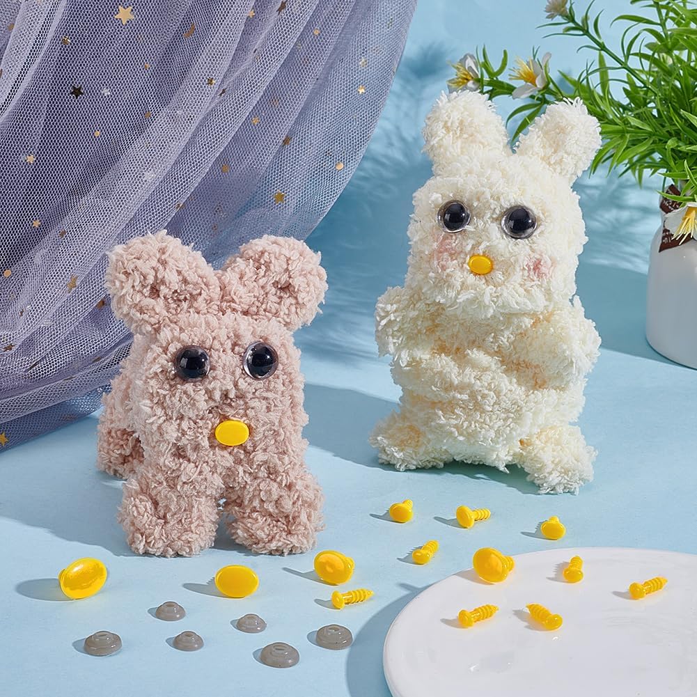 GOMAKERER 105 Pcs 5 Sizes Plastic Crafts Eyes with Spacer, Doll Safety Noses Oval Animal Noses Cartoon Eye Doll Making Supplies for Plush Animal Doll Puppet, Yellow