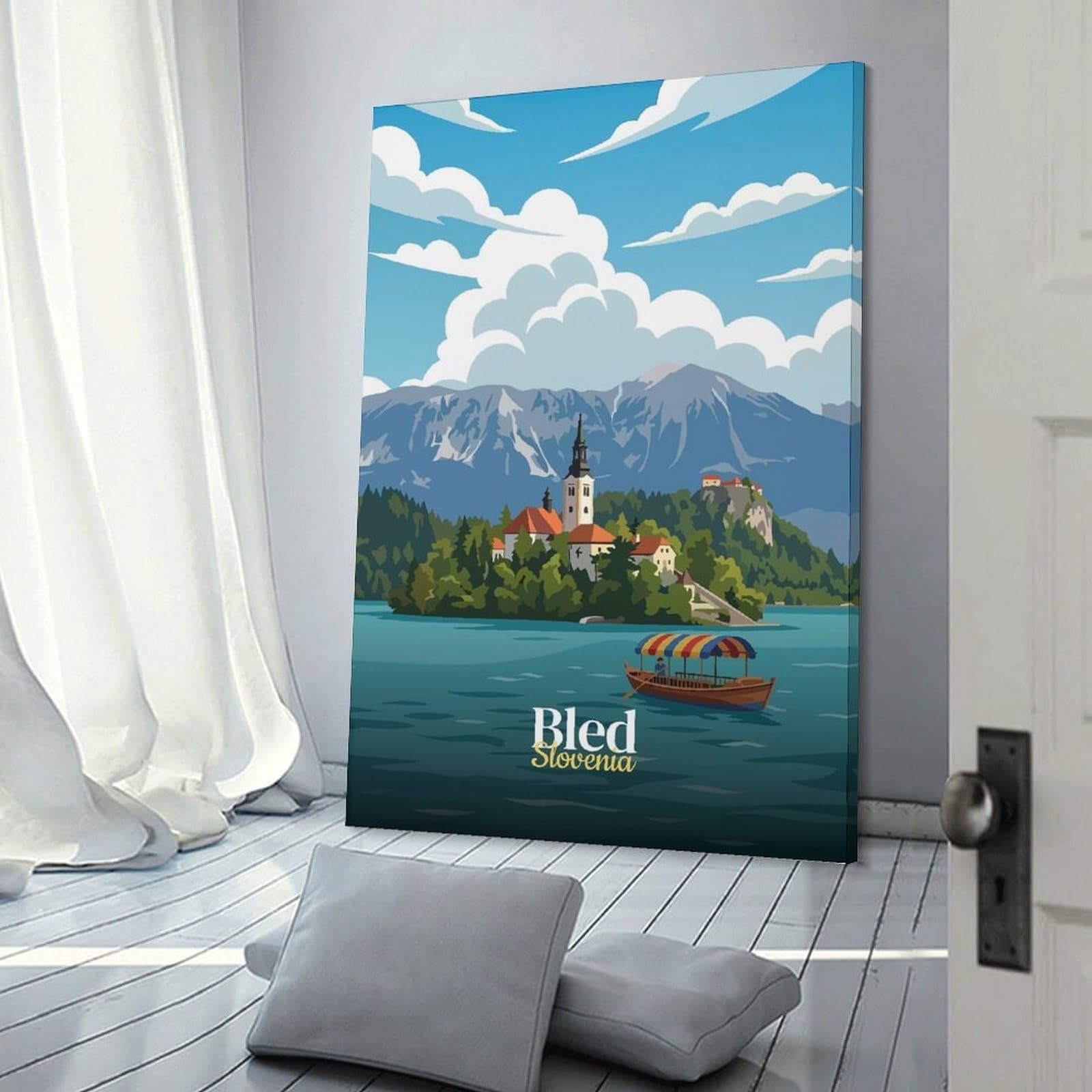 Junmoney Lake Bled Slovenia Travel (2) Canvas Wall Decor, 24x36inch(60x90cm), for Apartment Walls, Studios Or Work Areas, Decorative Canvas Decor for Home Updates