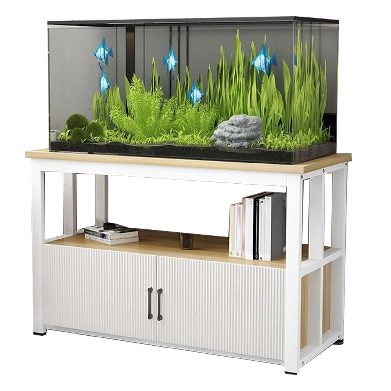 Stojak na Akwarium, Nośność 800 Kg, Stojak na Akwarium z Otwartą Półką i Szafką, Stojaki na Terrarium do Nowoczesnego Wystroju Domu/biura(Yellow,80x50x70cm)