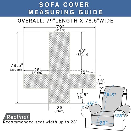 Vista 78 de XINEAGE Funda reclinable resistente al agua, fundas para sofá reclinable de 3 asientos con bolsillos, funda protectora acolchada gruesa para perros