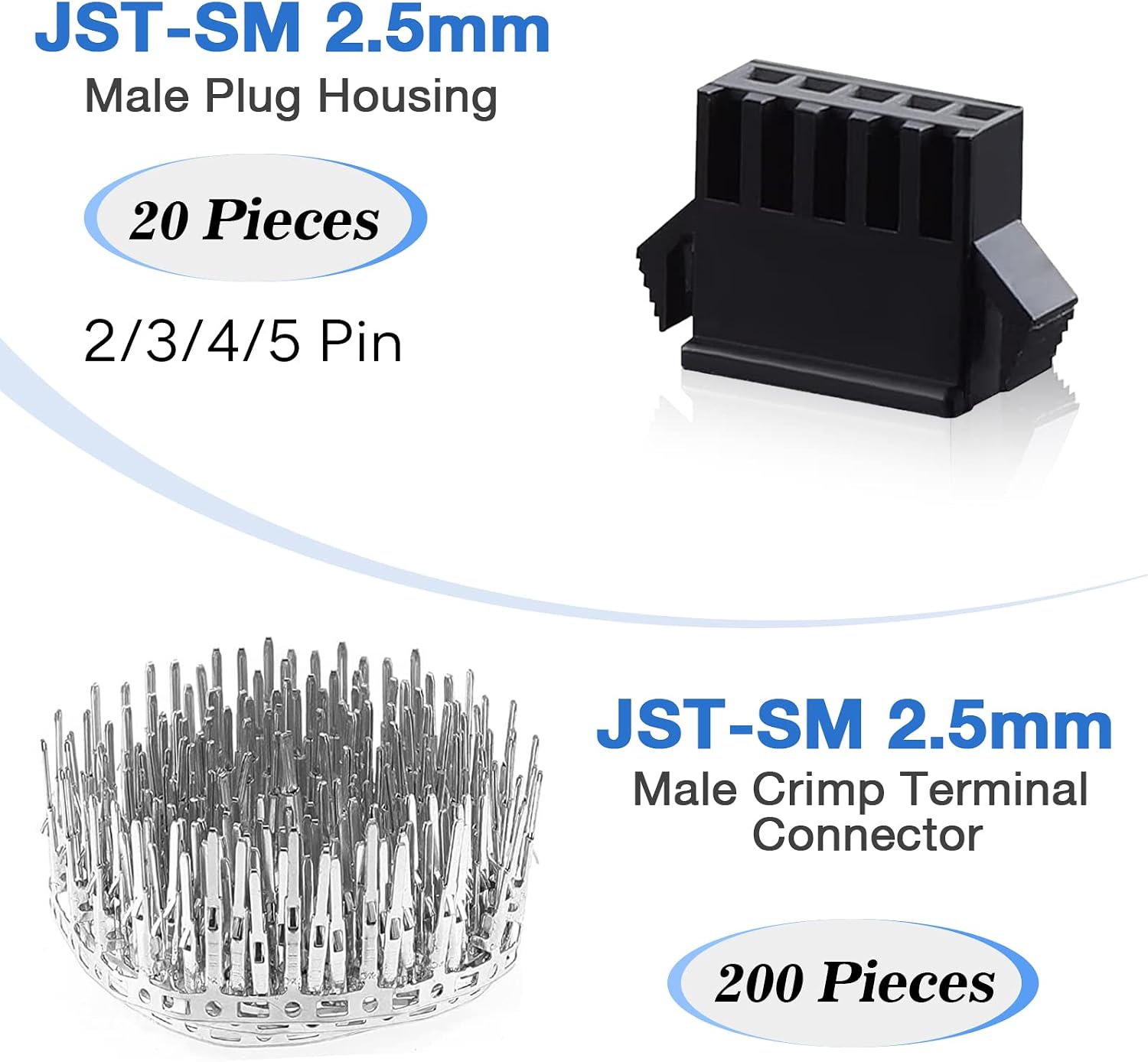 QLOUNI 560pcs 2.54mm Pitch 2 3 4 5 Pin JST SM 2 3 4 5 Pin Male/Female Plug Housing and Pin Header Crimp Terminals Connector Kit
