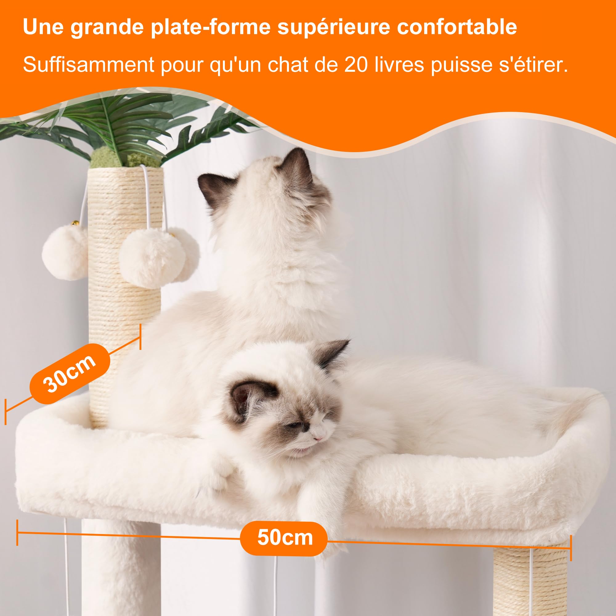 Heybly Arbre à Chat Moderne, Arbre à Chat en Bois avec 5 Griffoirs, Planche à Griffer, Panier, Tour de Jeu 156 cm, Niche, Plateforme, Hamac, 3 Pompons, Tapis Lavables, Noyer HCT120WB