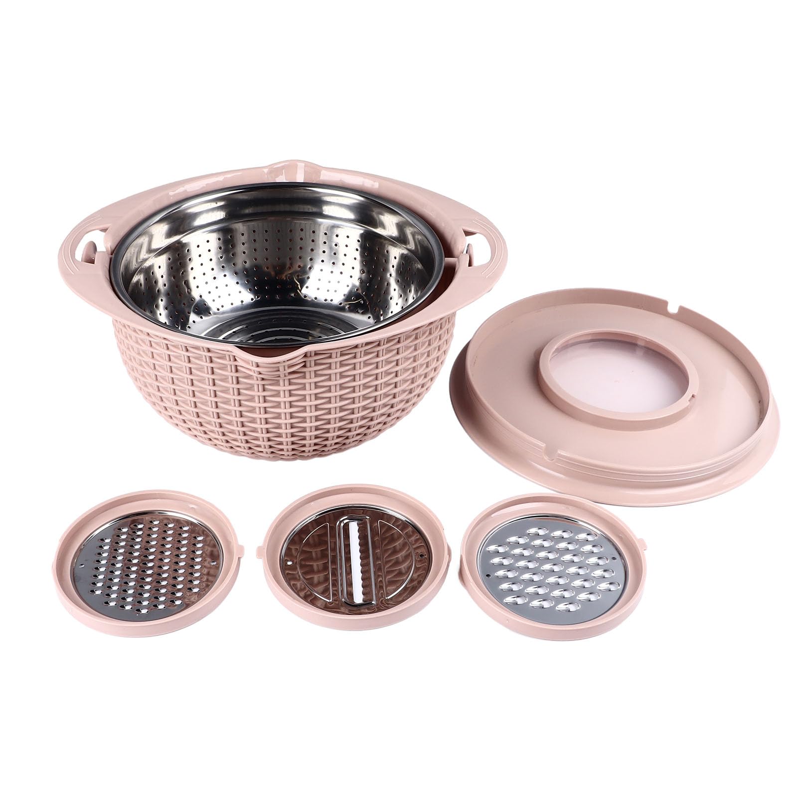 Colador 4 en 1 con juego de tazones para mezclar, coladores de alimentos y coladores para cocina, colador giratorio para pasta y arroz, colador de cocina con rebanador de