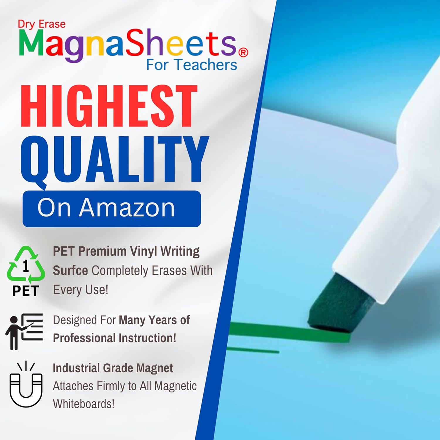 MAGNASHEETS Jumbo Magnetic Dry Erase Notebook Paper for Classrooms 22x28 Whiteboards | Premium PET Vinyl - No Staining or Ghosting! | Includes Storage Tube, Markers, Eraser, Must Have!