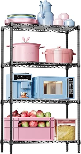 Miniatura 13 de IZEUK Estantes de almacenamiento de metal cromado de 4 niveles, organizador de estantería de alambre ajustable para cocina, baño, hogar, 1000