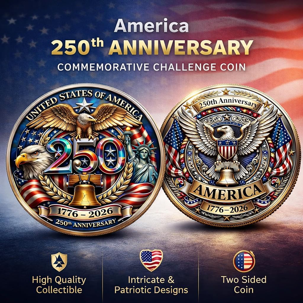 1776-2026 Patriotic Collectible Challenge Coin, Double-Sided Decorative Keepsake Token, Eagle Style Coin for Desk Display, Shadow Box, Collectors and Gift Giving (10PC)