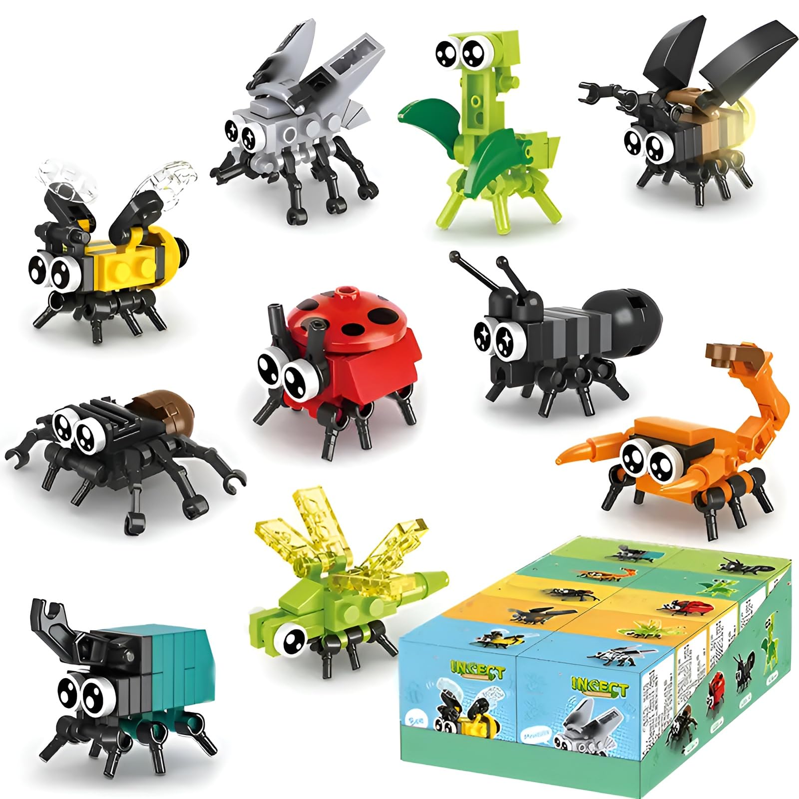 10 Pack Insect Building Block Set, 240Pcs Arthropod Bugs Model Toy, Creative Wildlife Clip Together Clamping Block Kit, Party or Classroom Rewards Gifts for Teens and Adult Insect Enthusiasts