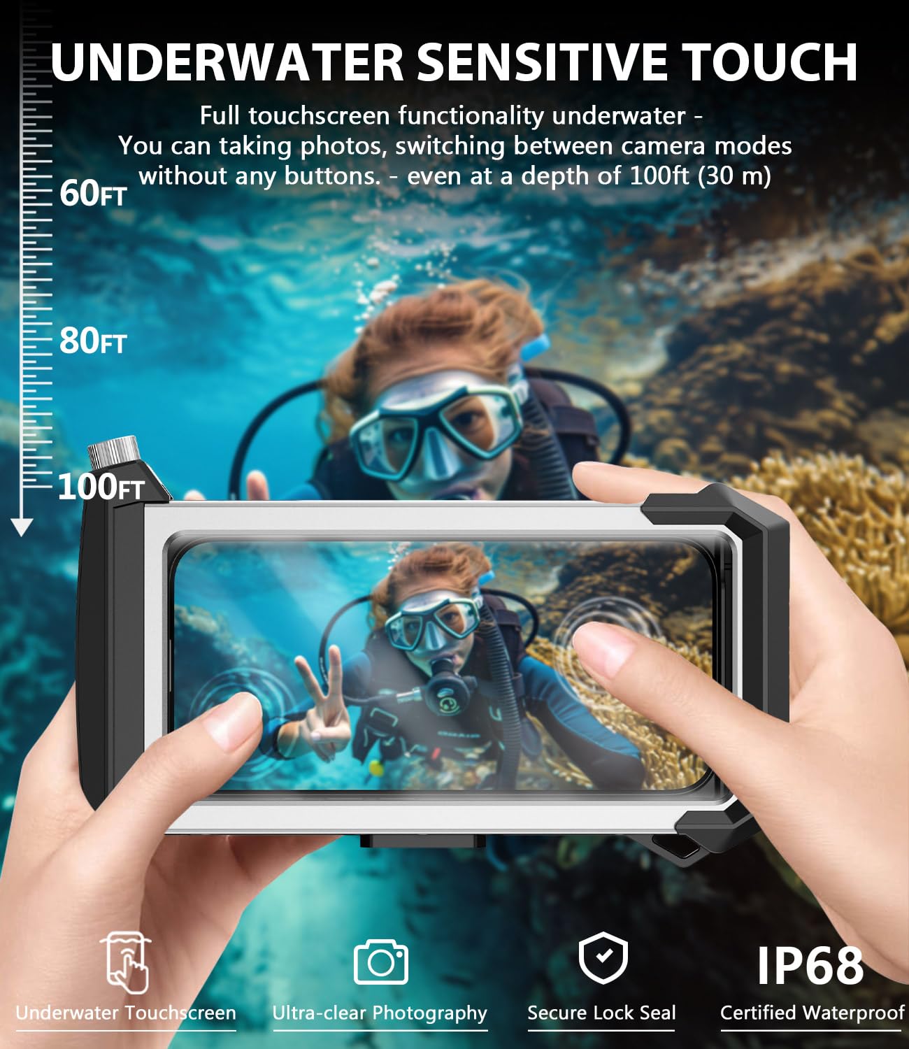 Funda impermeable IP68 para pantalla táctil subacuática – Funda profesional de buceo para iPhone, Samsung, Redmi, Xiaomi – Funda impermeable para teléfono móvil para buceo, esnórquel, foto y vídeo