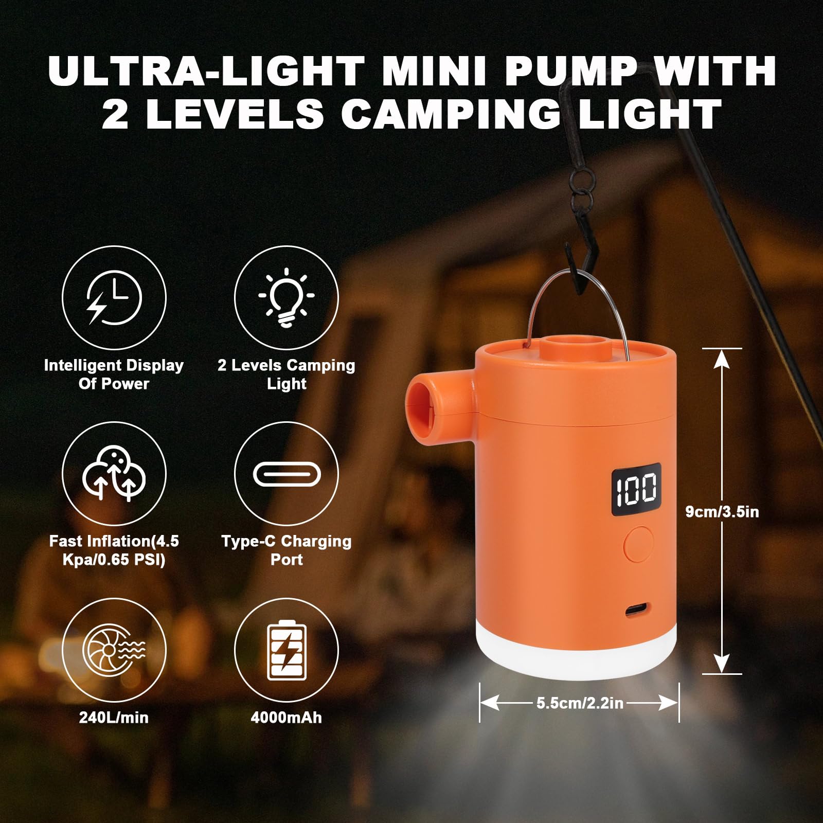 Elektrische Luftpumpe Pumpe Akku: Minipumpe Wiederaufladbare Batterie leicht und ultraschnell aufblasen und entlüften Mini Portable Electric Air Pump,Ideal für Pool Luftmatratze Schwimmring