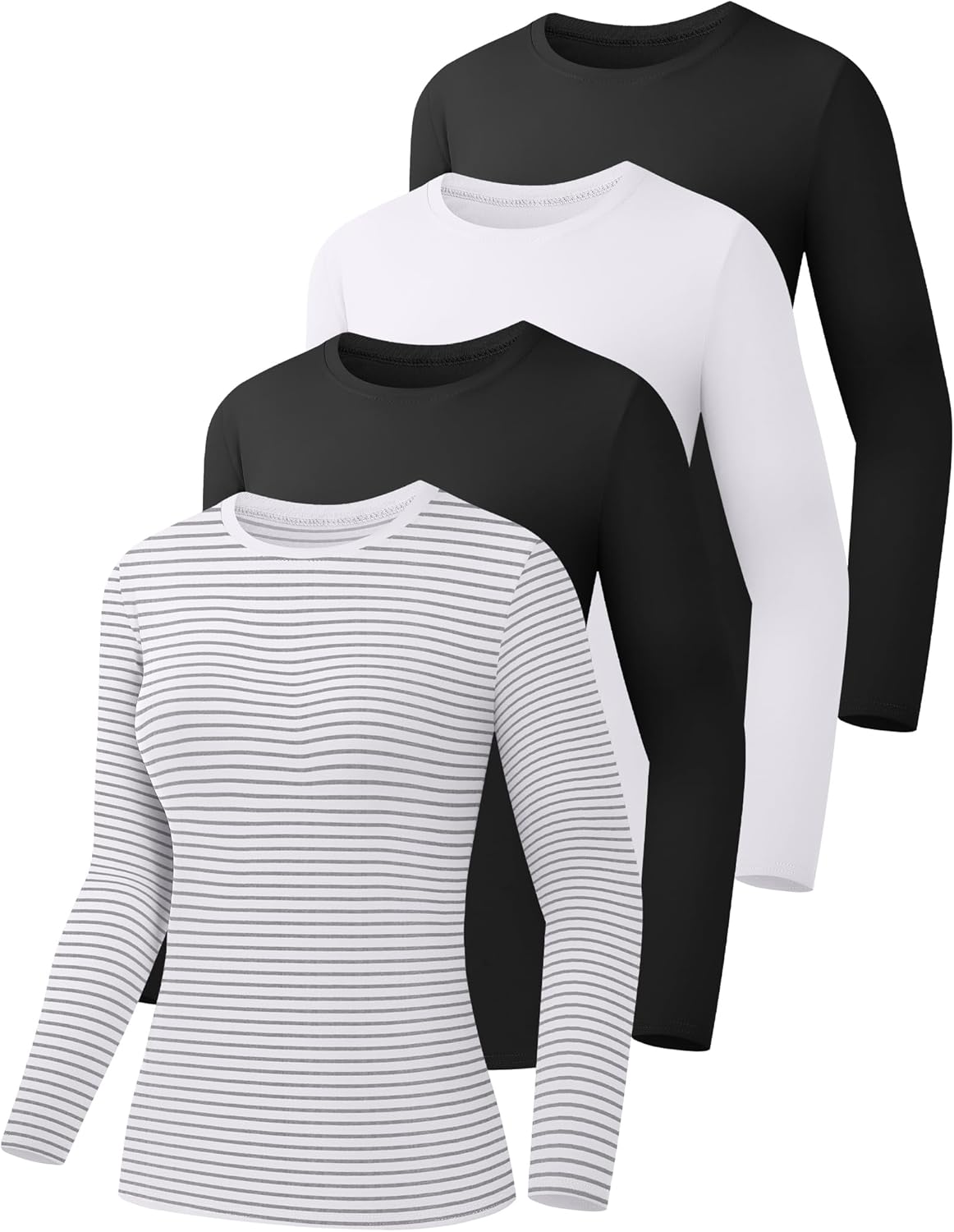 HOPLYNN 1/4 Pack Womens Long Sleeve Shirts Crew Neck Basic Compression Slim Fitted Workout Undershirts Baselayer Tops