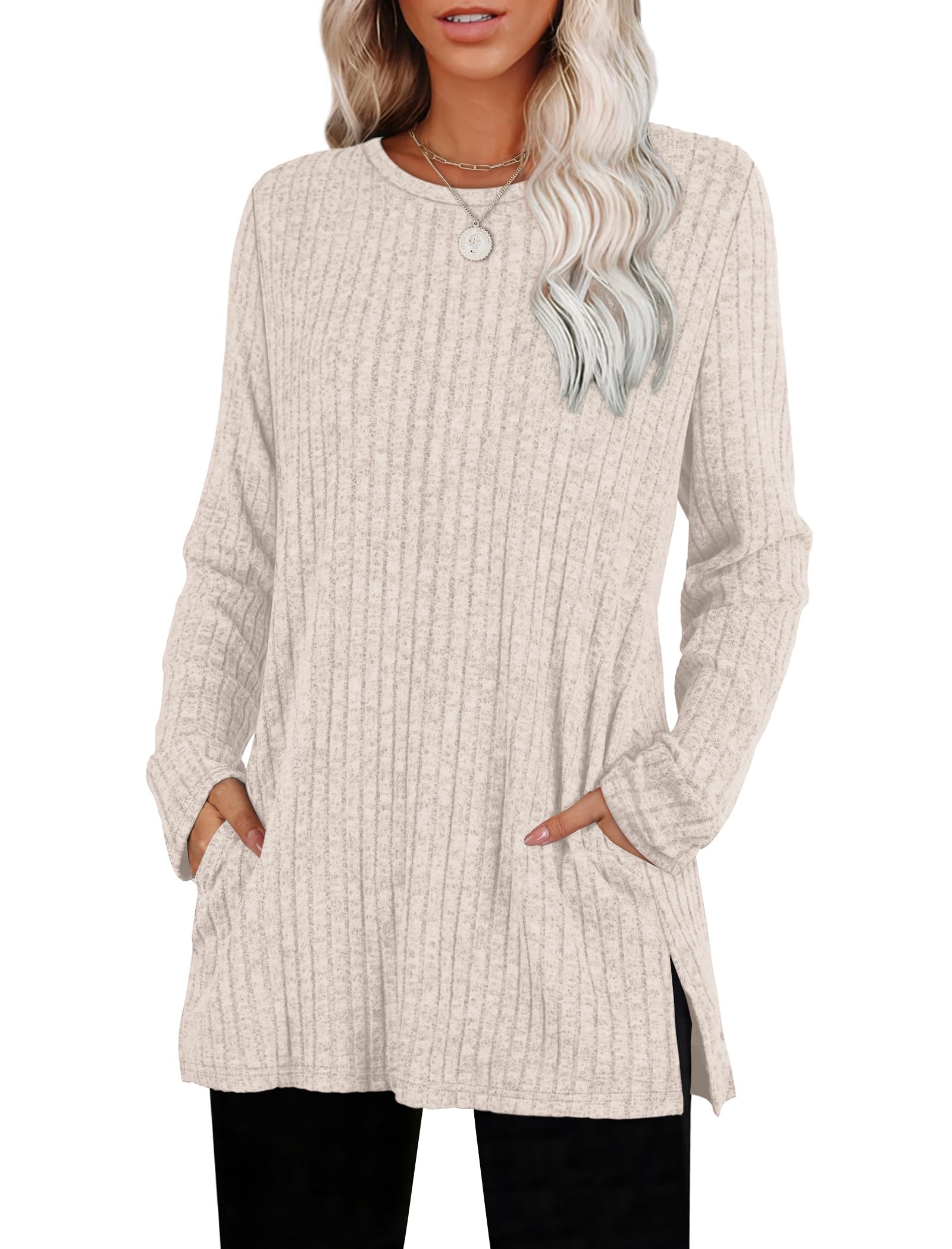 SAMPEEL Crewneck Long Sleeve Sweater with Pockets - Fall/Winter Fashion Essential