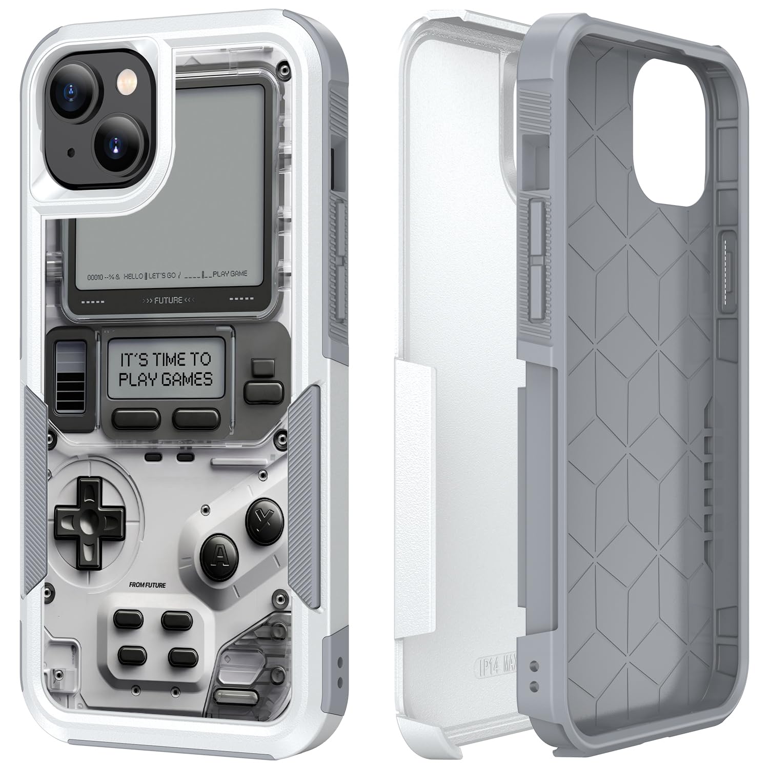 Candykisscase Case for iPhone 14, Handheld Game Console Pattern Shock-Absorption Hard PC and Inner Silicone Hybrid Dual Layer Armor Defender Case for