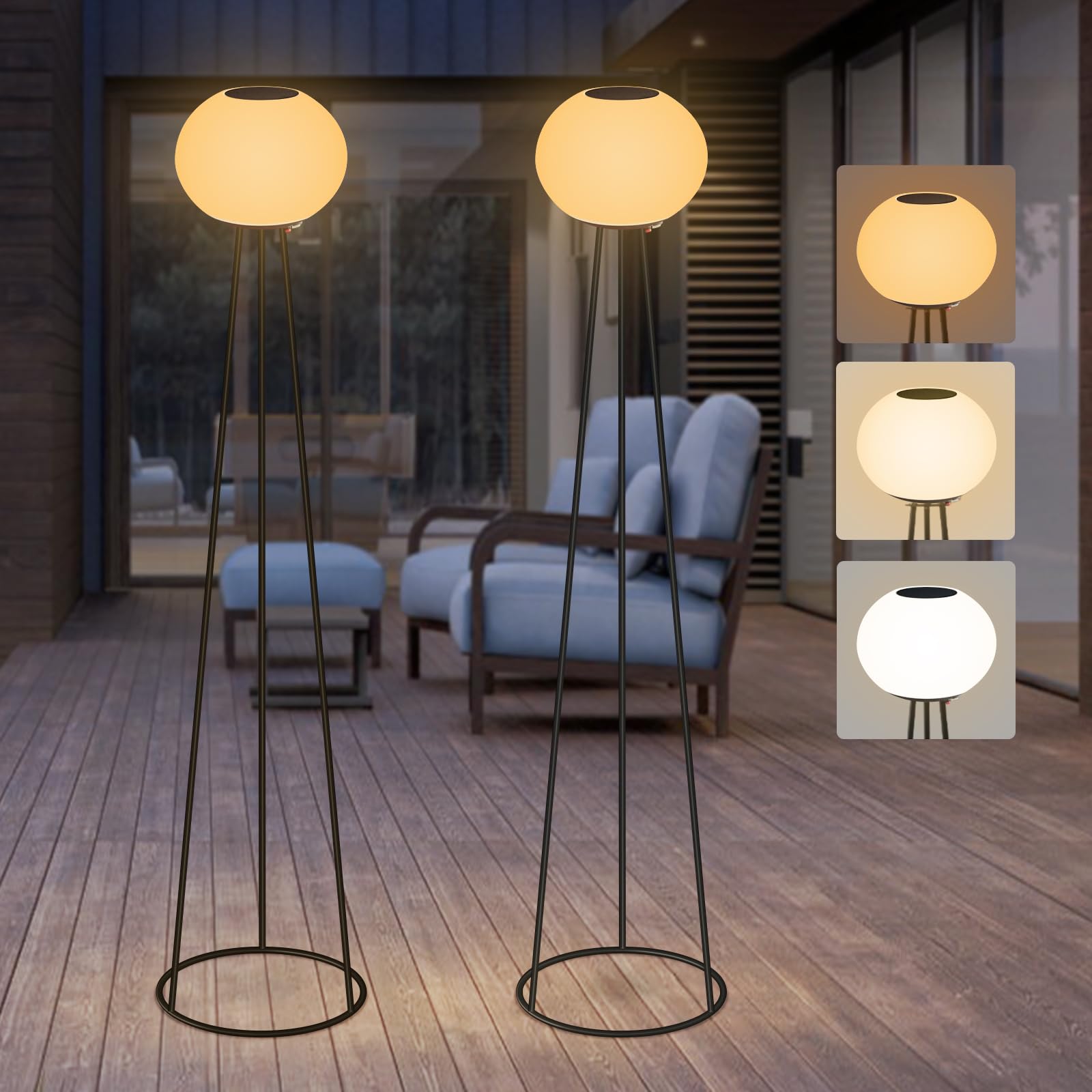 HvaJvny 2 Pack Solar Floor Lamp, Cordless Tripod Floor Lamp for Living ...