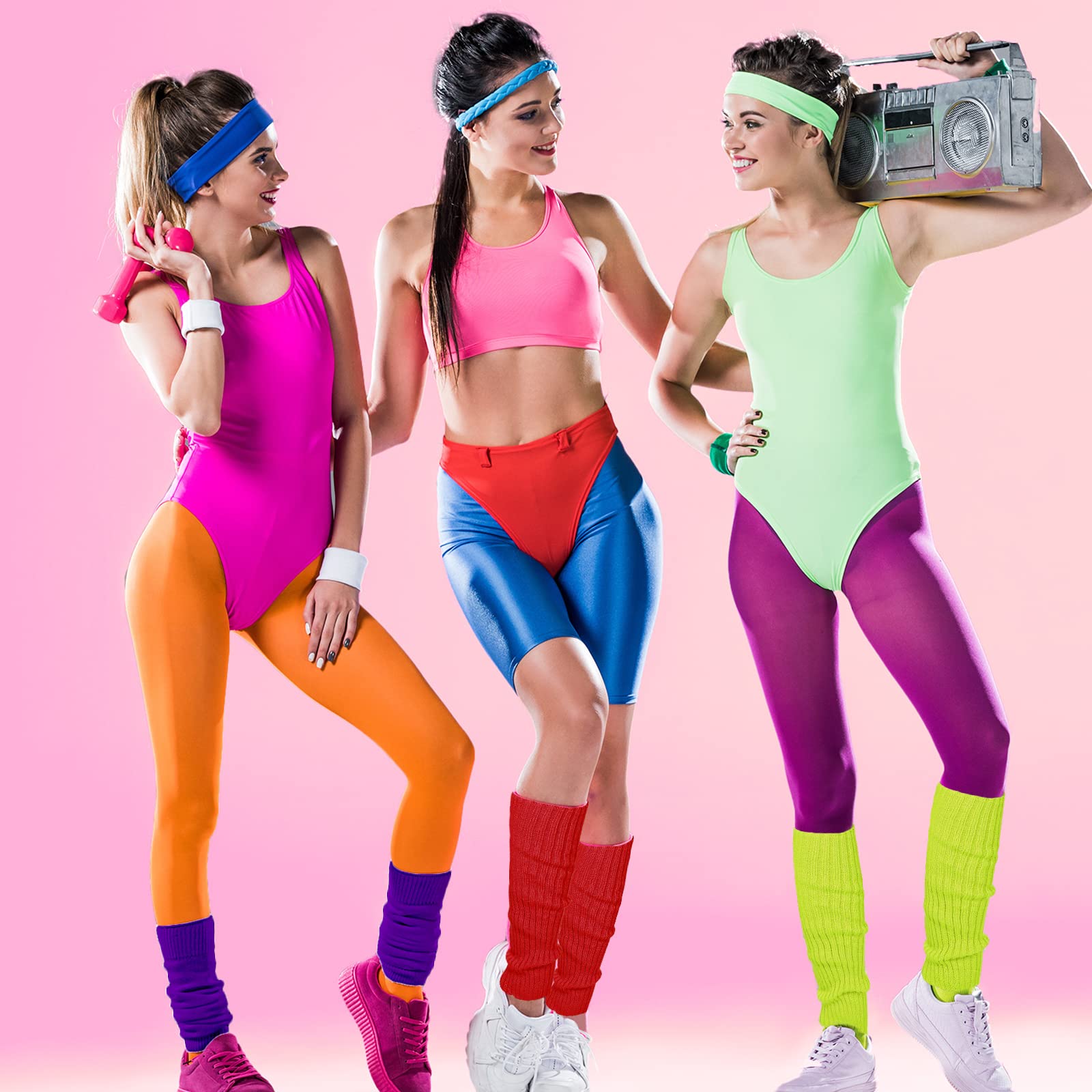 SATINIOR 80's Women Knit Leg Warmers Crochet Ribbed Neon Leg Socks for Dance or Yoga Wear Party Accessories: Fluorescent Yellow