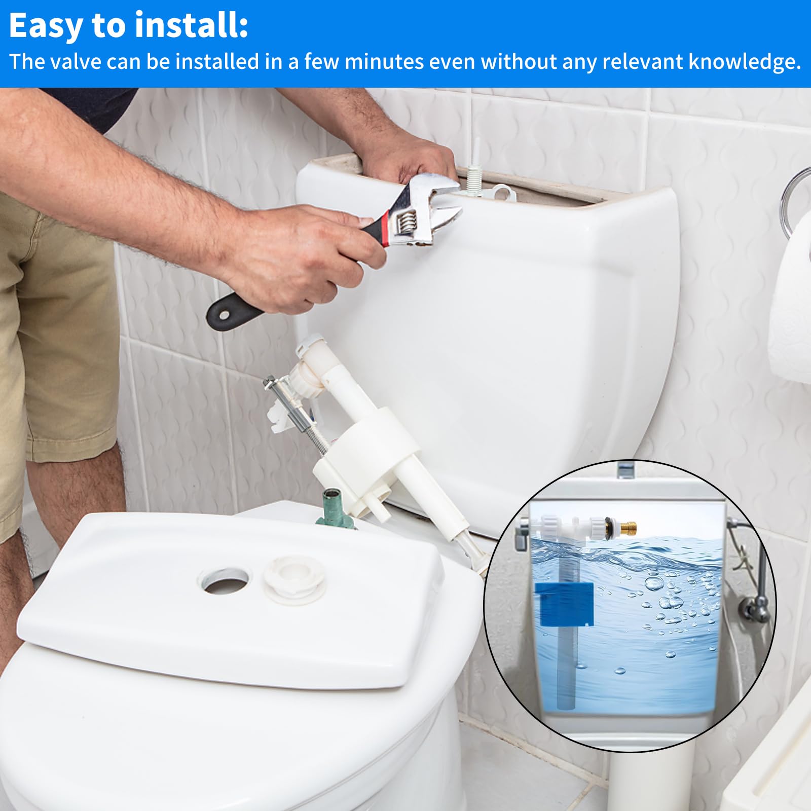 Spülkasten Füllventil Universal, Leise & Wassersparend | WC Füllventil Ersatzteile mit G1/2" Messing Anschluss, Einstellbares Wasserzulaufventil WC-Spülkasten aus Kunststoff, Keramik