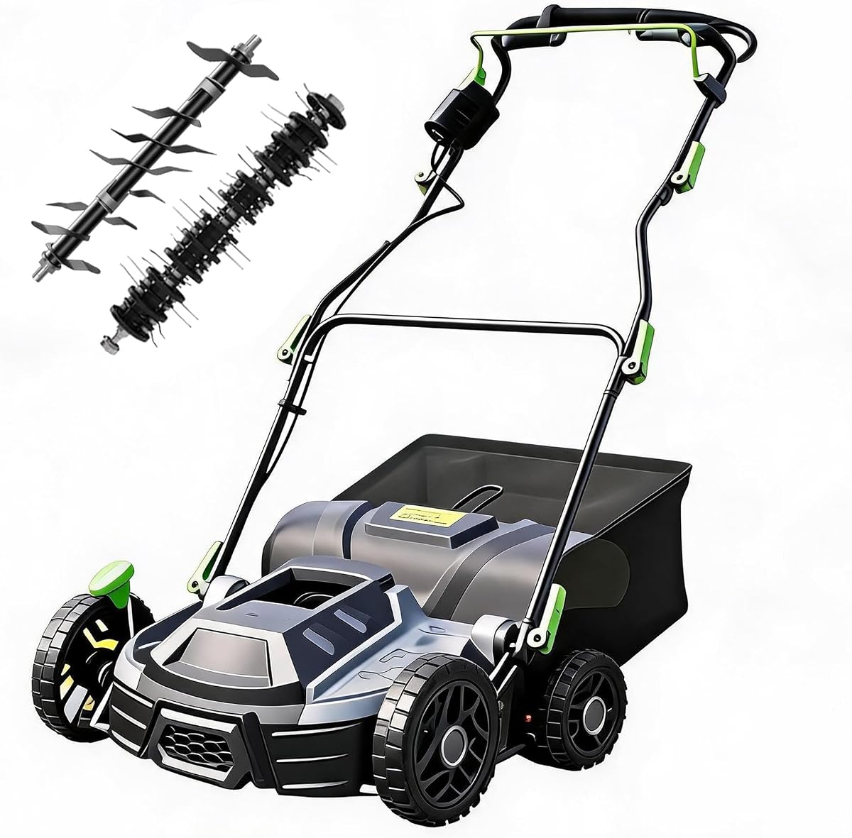 15.5A Electric Lawn Dethatcher and Scarifier with 14.5 Gal Big Collect Bag | 2-in-1 Dethatcher and Aerator 14.5 in, 5-Position Height Adjust Thatcher for Lawn, Steel-Blades, Quick-Fold Handle Power Rake