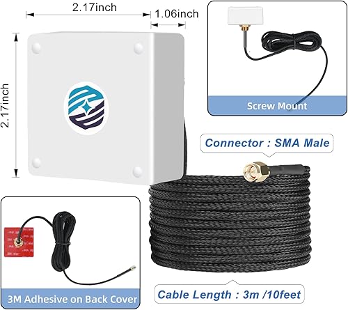 Miniatura 6 de MASWELL Tornillo de antena GPS y montaje adhesivo 3M Antena GNSS macho SMA GPS GLONASS BEIDOU GAILEO L1 Banda 1561-1602MHz IP67 Cable de