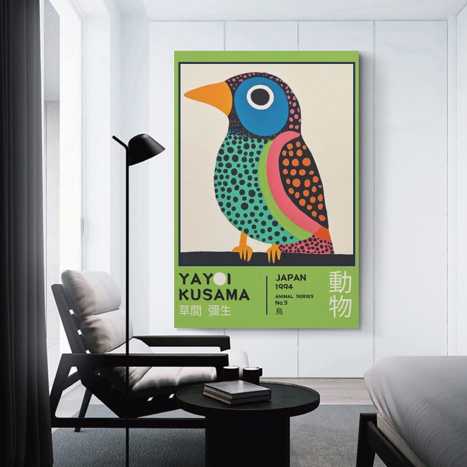 Junmoney Yayoi Kusama Bird Retro Exhibition Poster Canvas Art Print 24x36inch(60x90cm), for New Homes, Bedrooms Or Workspaces, Gift Idea for Housewarming And Birthdays