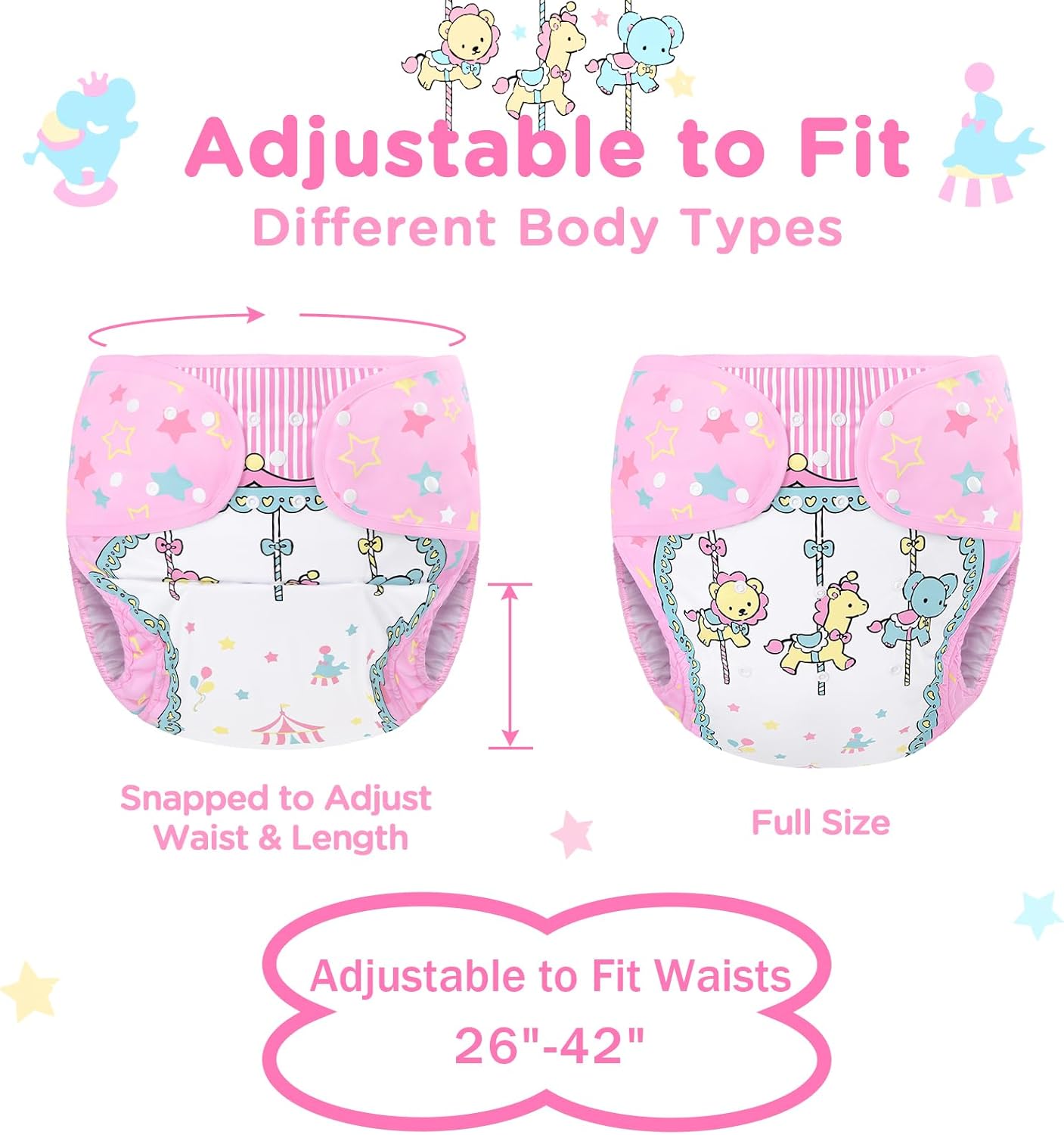 Littleforbig Washable Adjustable Reusable Waterproof Cloth Adult Diaper Wrap Cover One Size - Little Circus - Image 2