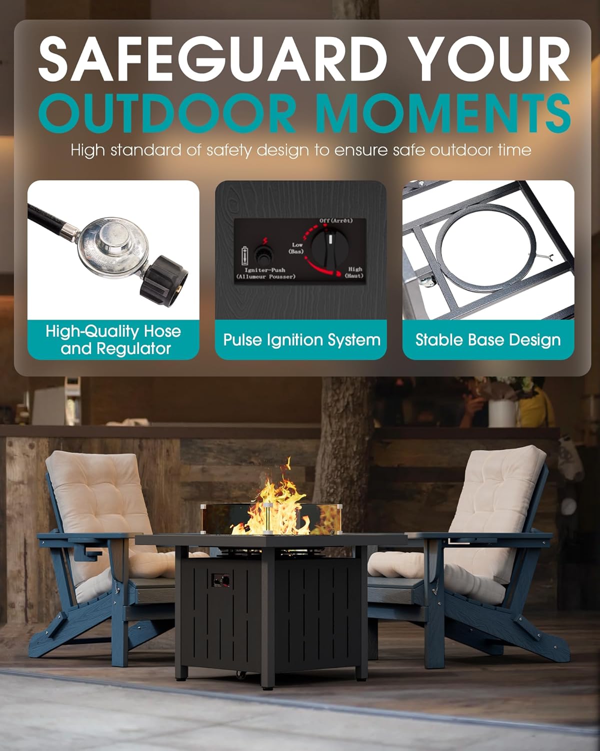 Close-up of the control panel with ignition button and gas knob