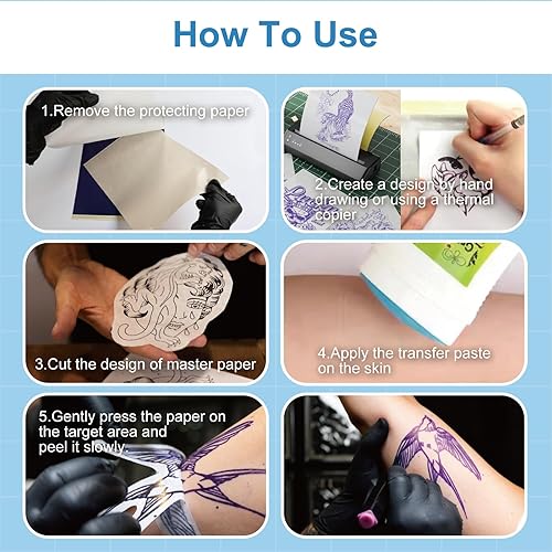 Miniatura 4 de Papel de transferencia de tatuajes, papel de impresora térmica de tatuajes, 100 hojas, tamaño A4, papel de seguimiento temporal de tatuajes para