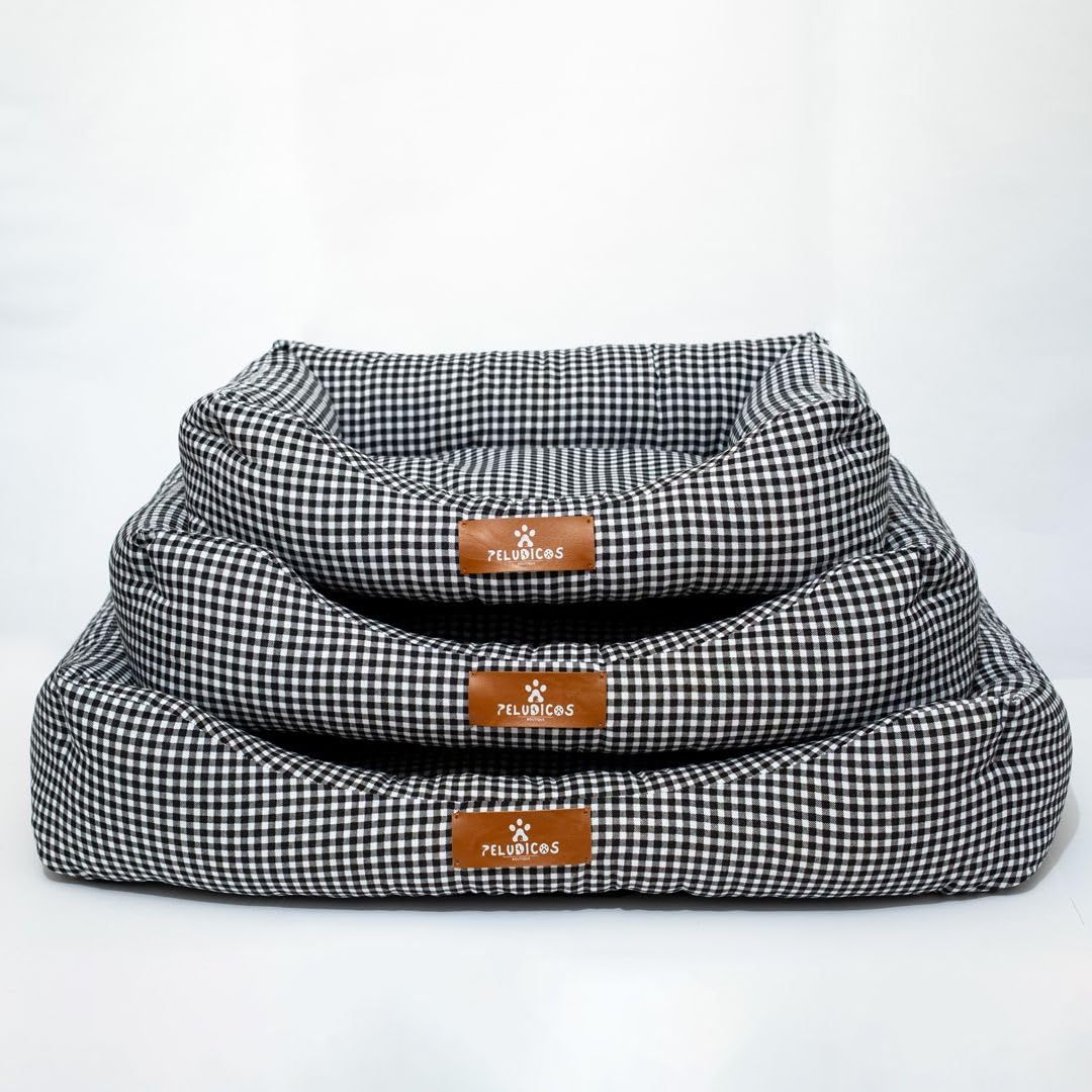 Cama Negra para Perro y Mascota – Diseño Vichy – 70% Algodón y 30% Poliéster – 3 Tallas S, M y L – Cama Cómoda para Perros