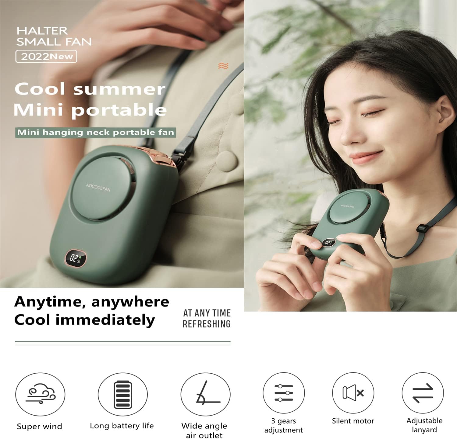 Portable Neck Fan, Mini Hanging Neck Fan with Adjustable Lanyard and Bracket, USB Rechargeable Hands Free 3 Wind Speed Personal Fan for Indoor Outdoor (White) : Electronics