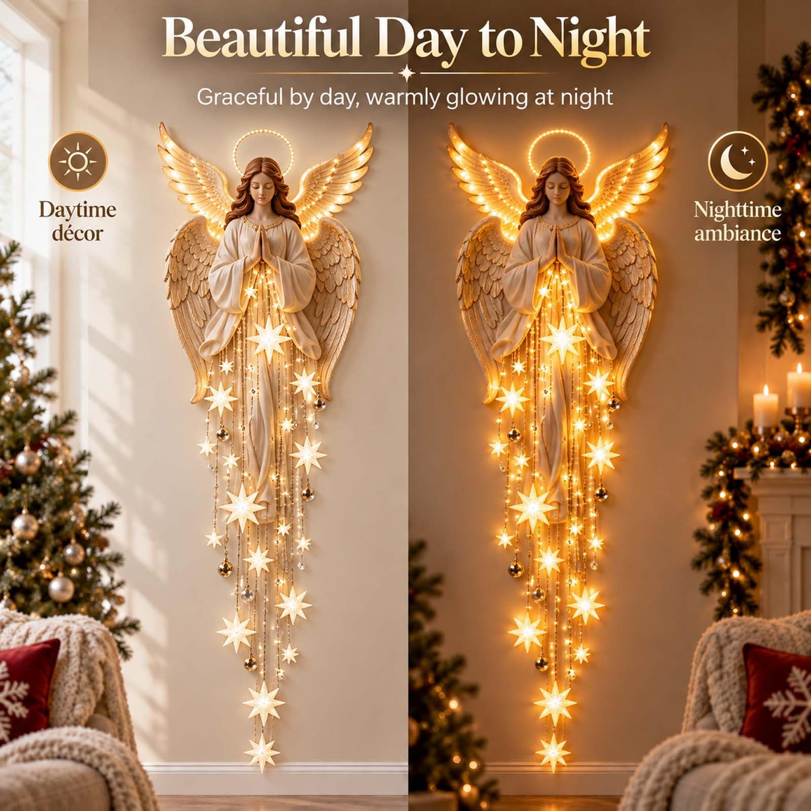 Weihnachtsengel Segen Wandleuchte himmlische Weihnachtsdekoration (Beige, 2