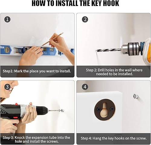 Miniatura 4 de Soporte rústico para llaves y correo, soporte de madera para colgar llaves con 4 ganchos dobles, organizador de pared para entrada