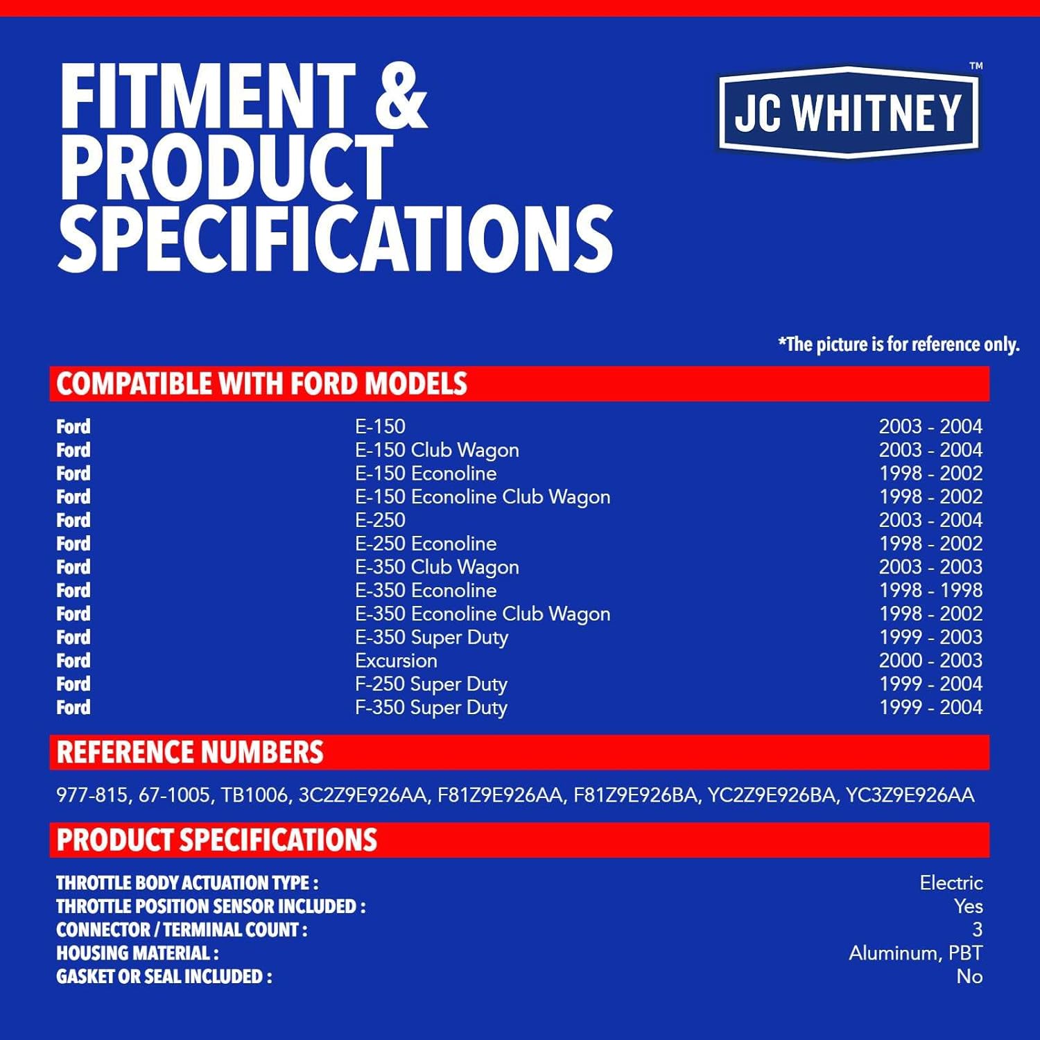 JC Whitney JFBAJCWTHB00066 Throttle Body - Compatible with Ford F-250/F-350 Super Duty 1999-2004, E-150&E-150 Club Wagon 2003-2004 - 4.6L 5.4L