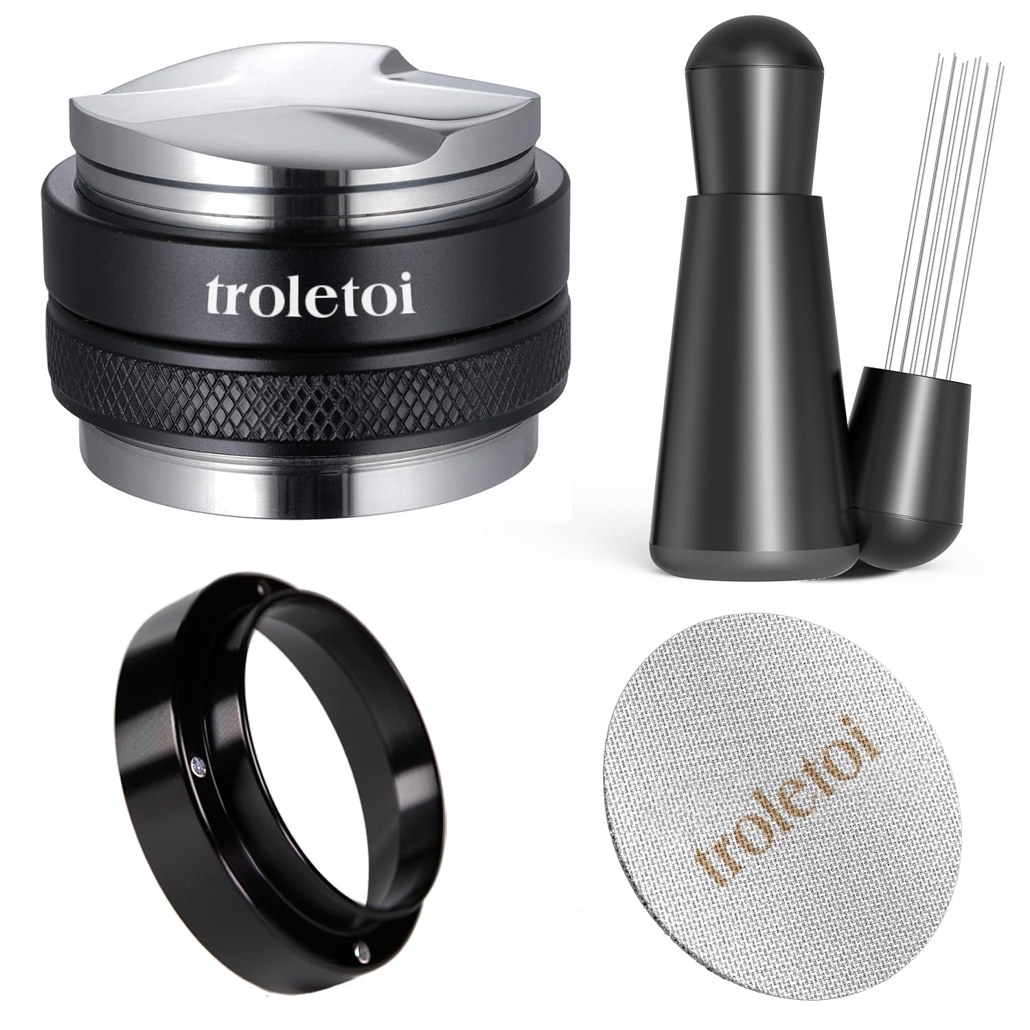 51mm Espresso Zubehör Set, 2-in-1 Tamper und Kaffee Distributor, WDT Tool, Dosiertrichter und Puck Screen, kompatibel mit De’Longhi 51 mm Siebträgern, Barista Zubehör