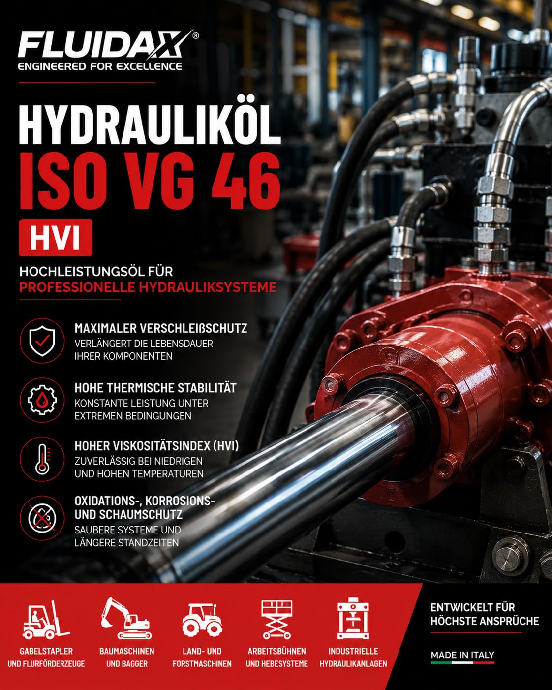Hydrauliköl ISO VG 46 HVI 5 Liter – Hochleistungs Hydrauliköl mit hohem Viskositätsindex, Verschleißschutz und hoher thermischer Stabilität – Für Hydrauliksysteme, Industrie- und Landmaschinen