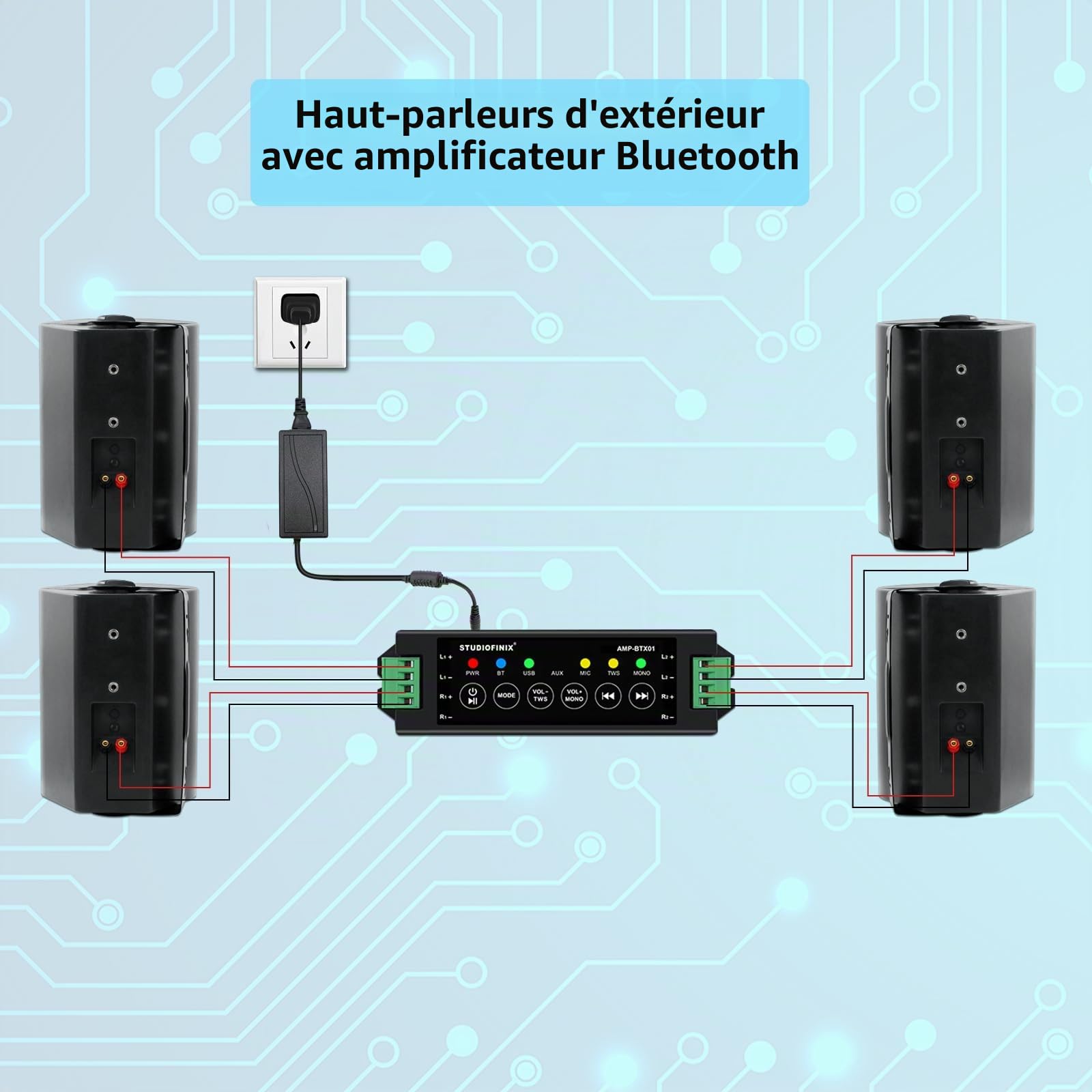 STUDIOFINIX 600Watts Etanche Enceintes d'extérieur Bluetooth 5.25 Pouces Haut-parleurs Extérieurs étanches pour intérieur extérieur(4 Haut-parleurs，Noir)