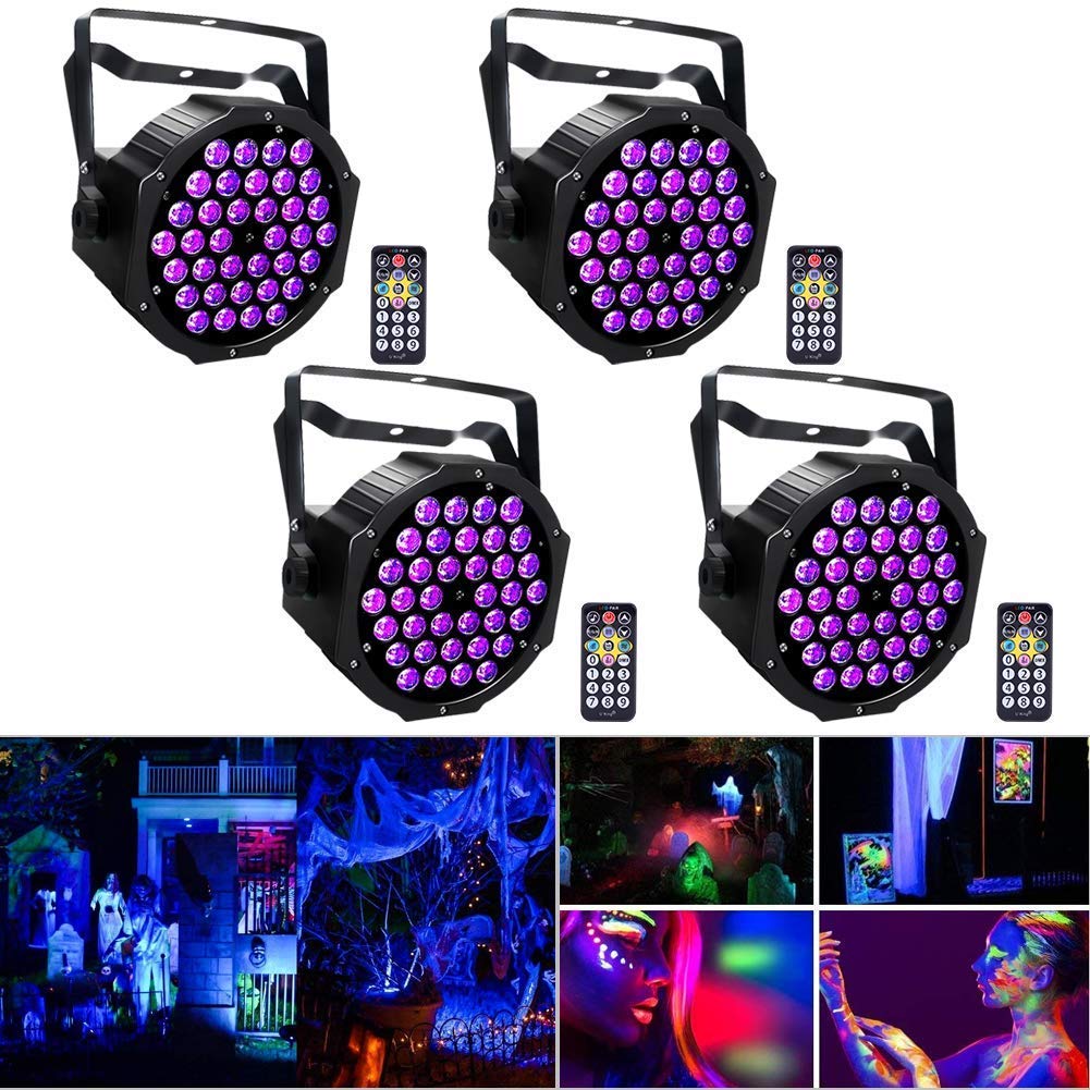 U`KingBlack Lights 72W UV LED Blacklight Glow in The Dark Black Light with Remote Control DMX Sound Activated Portable Black Light Strobe Lights for Parties Birthday Wedding DJ Bedroom Stage - 4 Pack