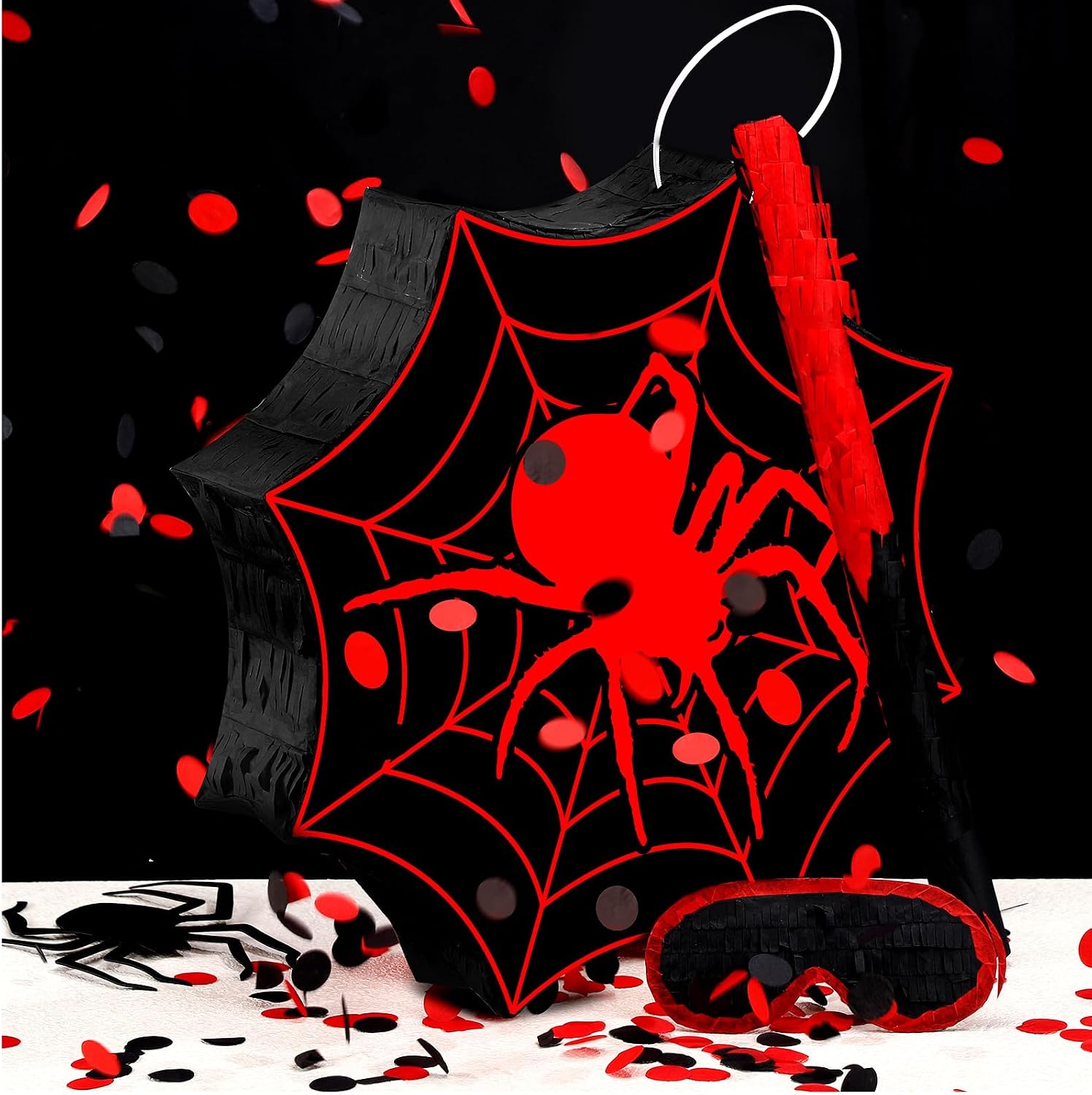 Deekin Spider Piñata for Birthday Party Decoration Small Piñata for Party Favors Birthday Gifts with Blindfold Confetti and Stick for Celebration(Spider Web)