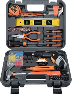 130-Piece Home Tool Kit with 3.6V Cordless Rechargeable Screwdriver,Basic Women's Tool Set for New Home,Apartment,Dorm & DIY Projects
