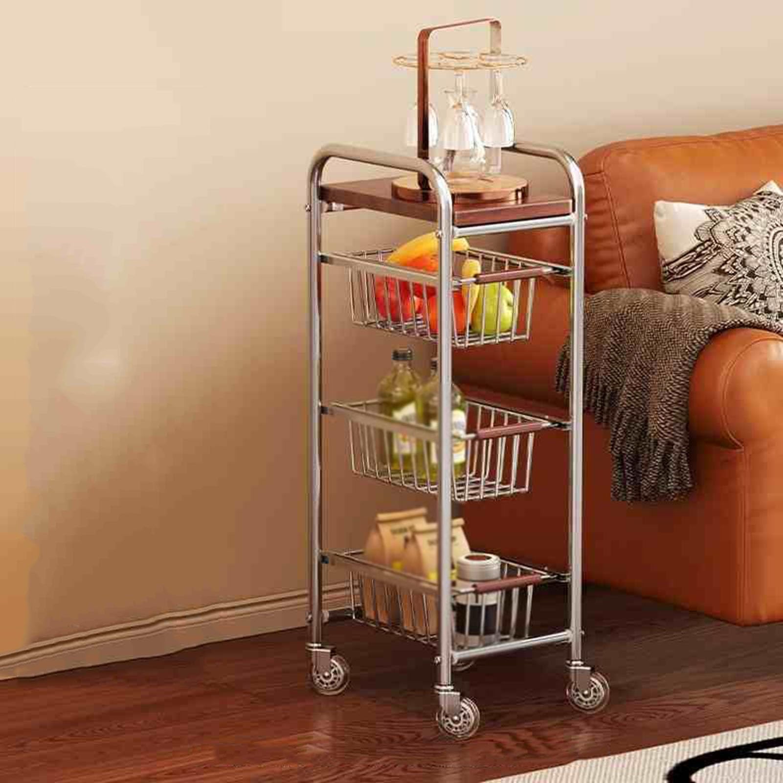 Genérico Carrito Multiusos de Metal de 4 Niveles con Ruedas: estantería de Almacenamiento móvil, fácil de Montar, Ideal para Cocina, baño, Oficina y balcón. Carrito de Almacenamiento Abierto con Capa