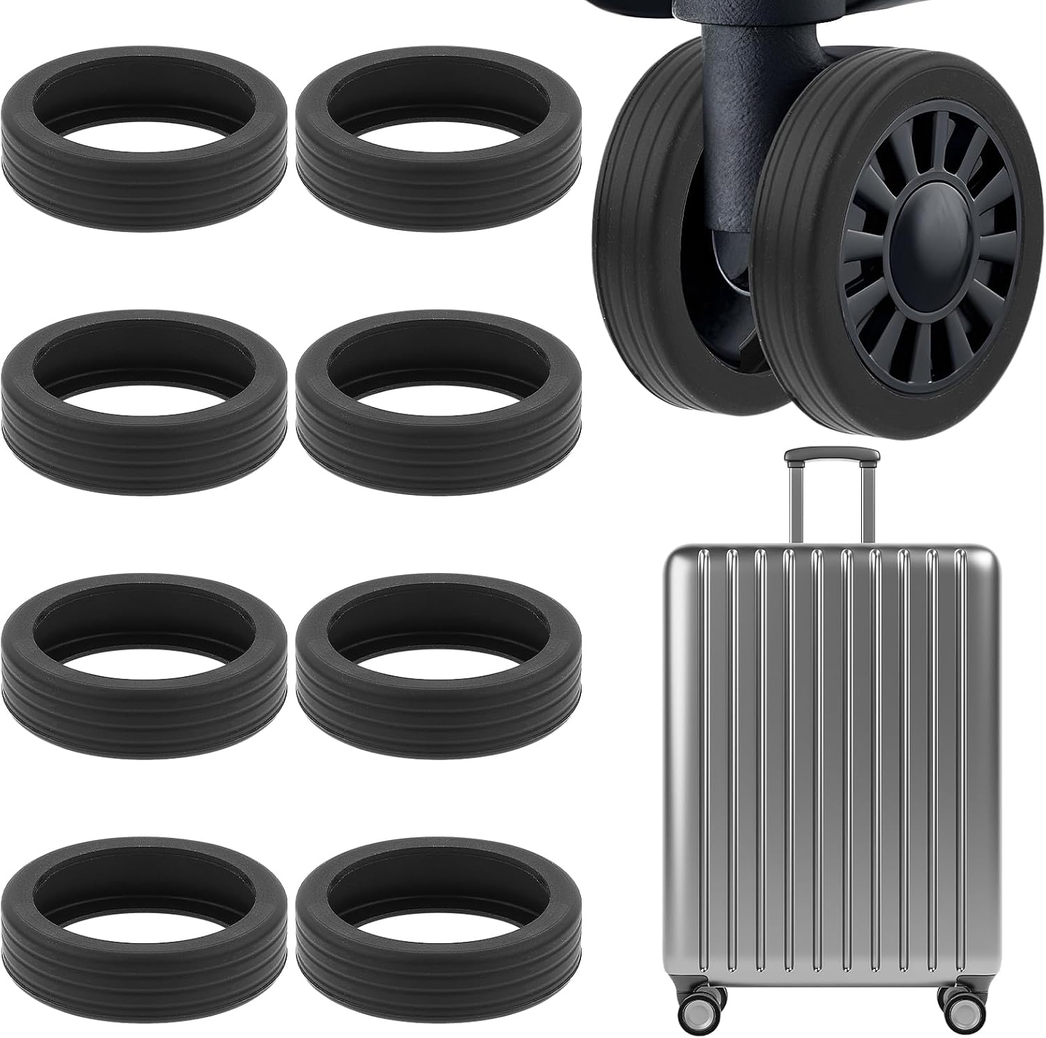 Ouligay 8pcs Luggage Suitcase Wheels Cover, Black Spinner Wheels