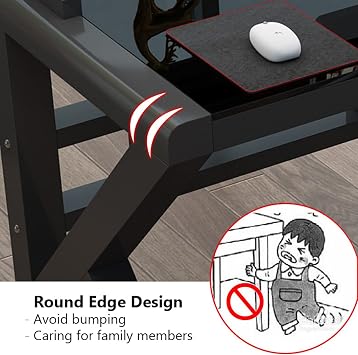 Tempered Glass Computer Desk Modern Design Student Writing Desk Study Desk Home Office Desk Gaming Desk Personal Workstation with Z-Shaped Metal Frame(47 Inch, White)