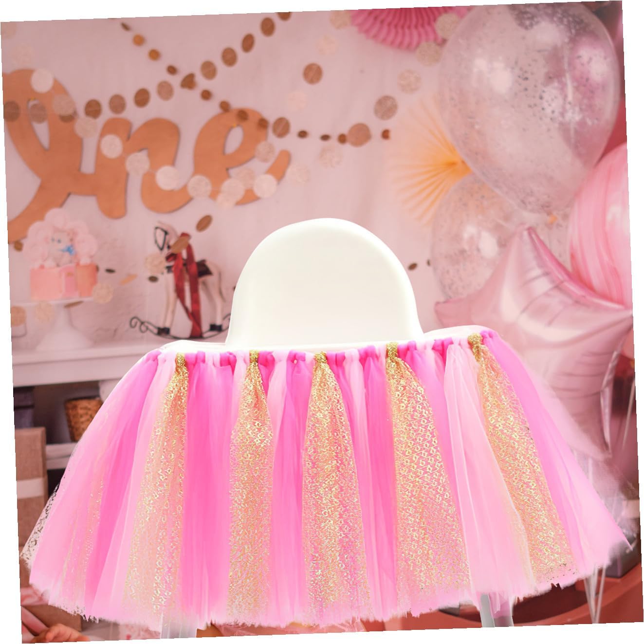 Highchair Baby Tutu Skirt Newborn Toddler Tutu Pink Rosy Gold Decorative Set