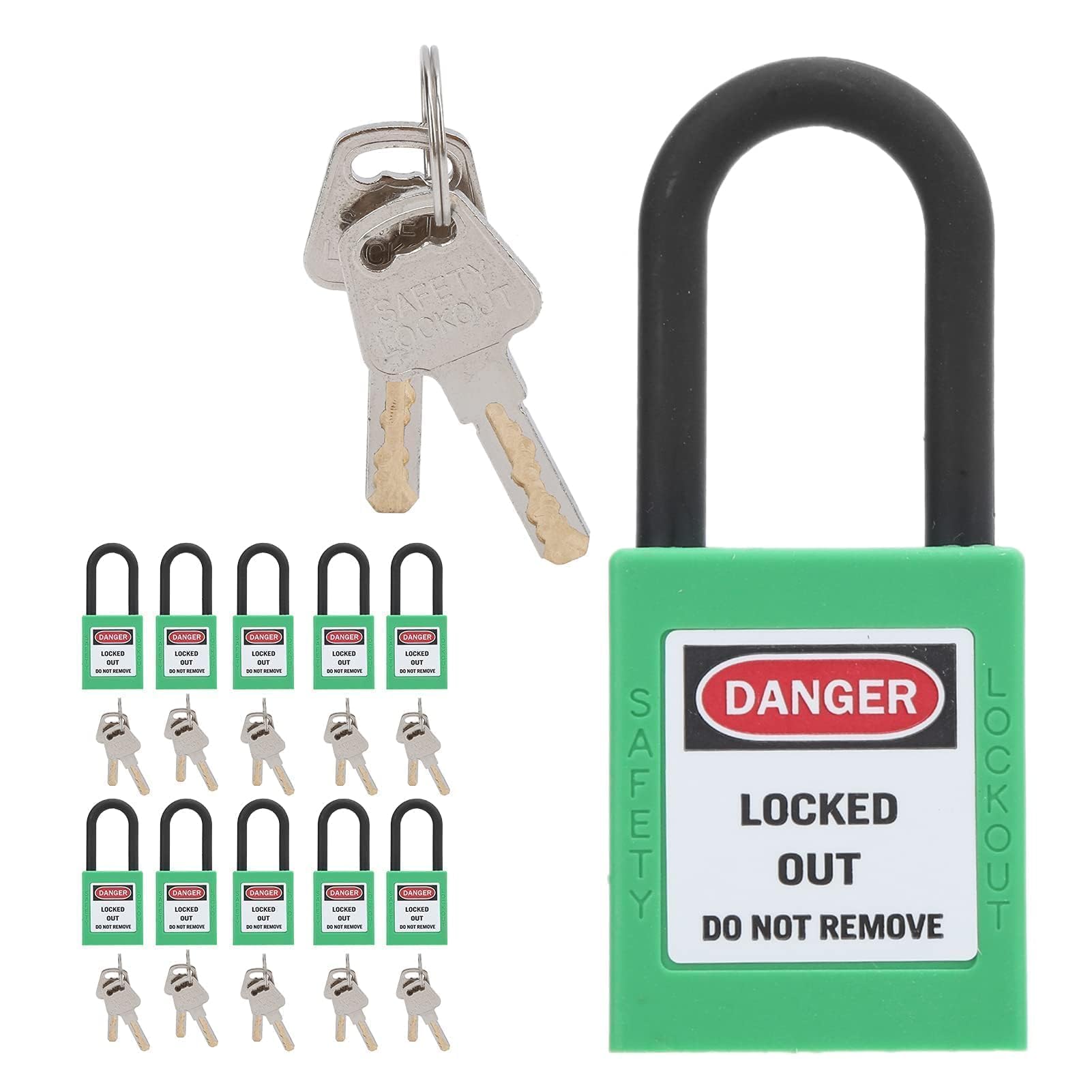 Cadenas de sécurité Loto Cyrank lot de 10 verrous verts à clés différentes