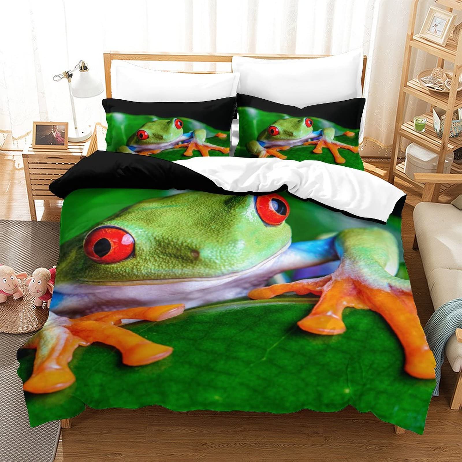 Housse de couette grenouille 3D en microfibre 200x200 cm avec ses 2 taies d'oreiller