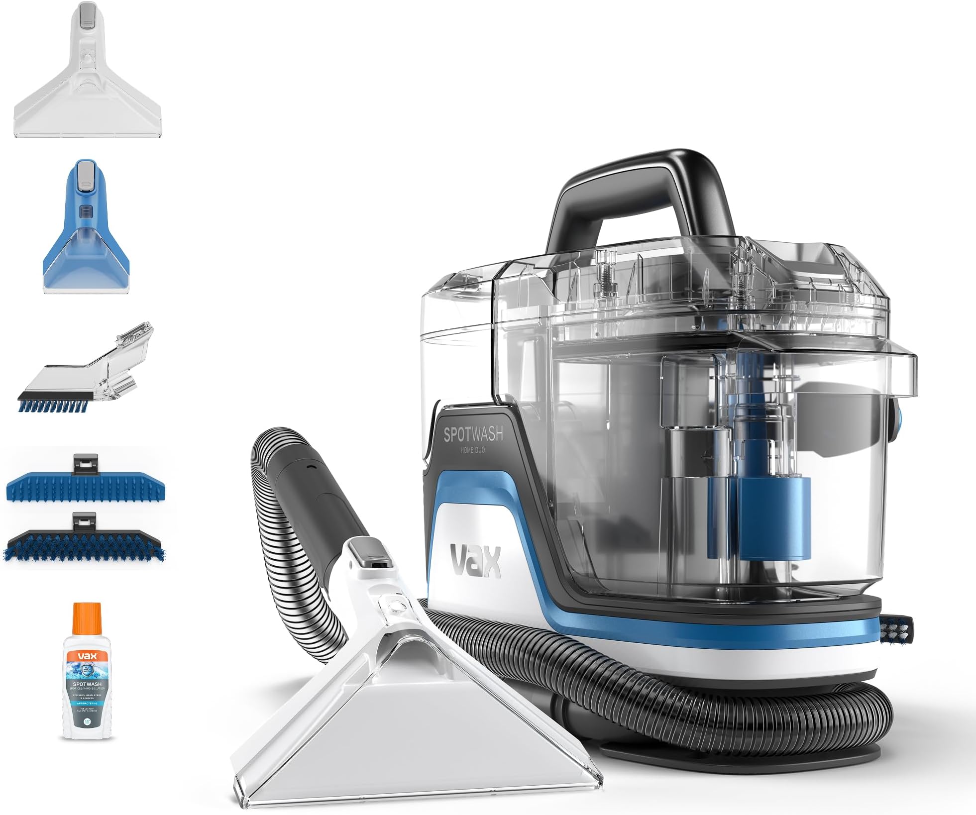 SpotWash Home Duo Spot Cleaner, Stain, Car, Upholstery, Sofa and Carpet Cleaning Machine, Included Pet Tool and Antibacterial Solution Removes Spills, White/Blue, CDSW-MPXP