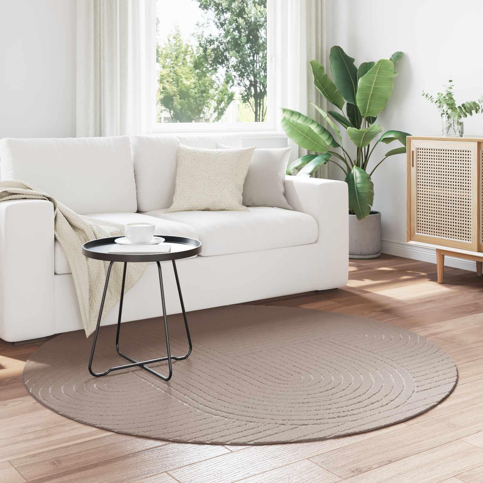 Tapis Rond PALMERAS Beige 200 cm Polyester antidérapant pour Salon, Chambre, extérieur, Facile à Laver, Design Moderne, Confort Doux, Durable et adapté au Chauffage par Le Sol