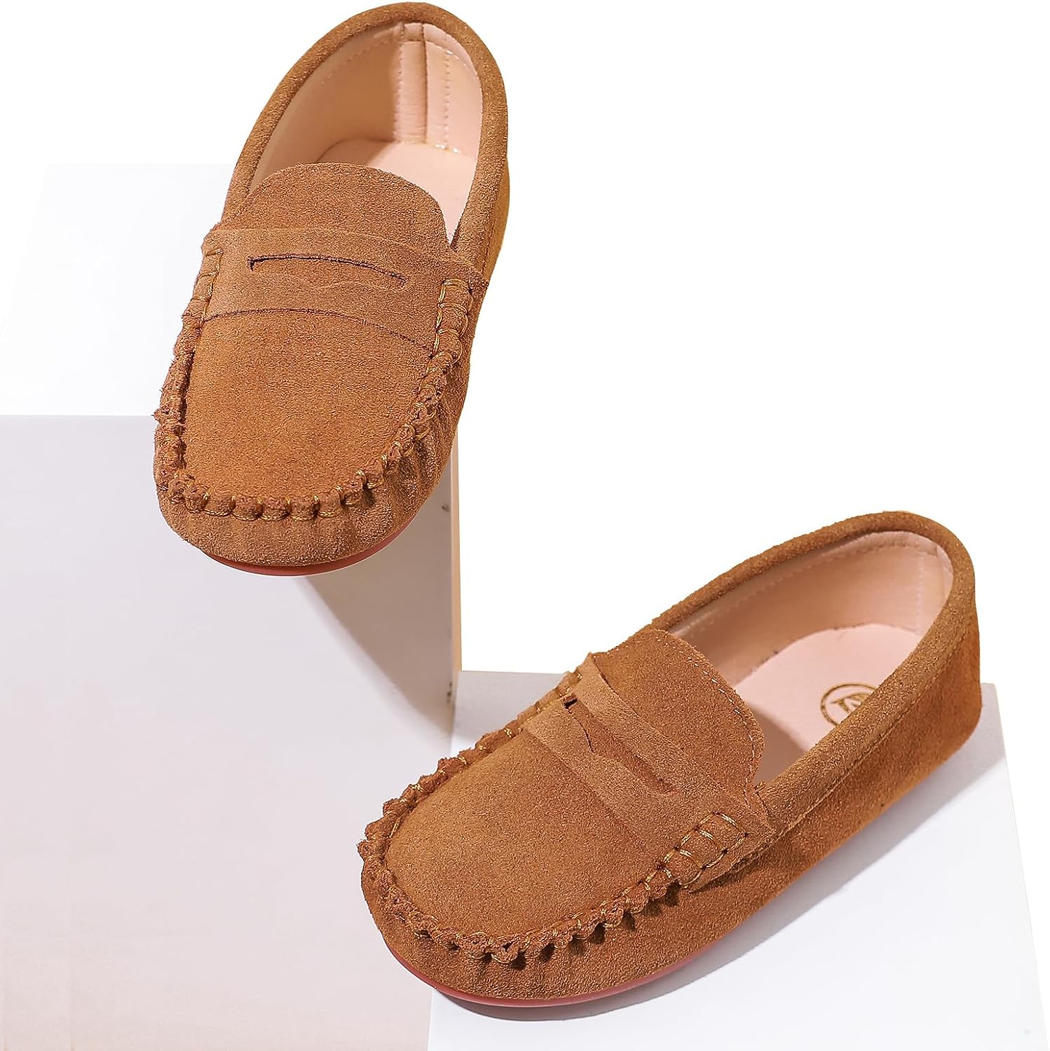 WUIWUIYU Boys Girls Soft Suede Loafer-Flats Casual Moccasin Flat Dress Shoes Penny Loafers School Dress Shoes