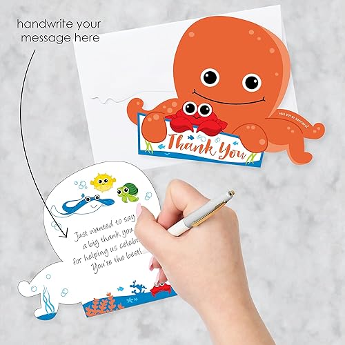 Miniatura 2 de Big Dot of Happiness Under the Sea Critters - Tarjetas de agradecimiento en forma - Baby Shower o fiesta de cumpleaños tarjetas de agradecimiento