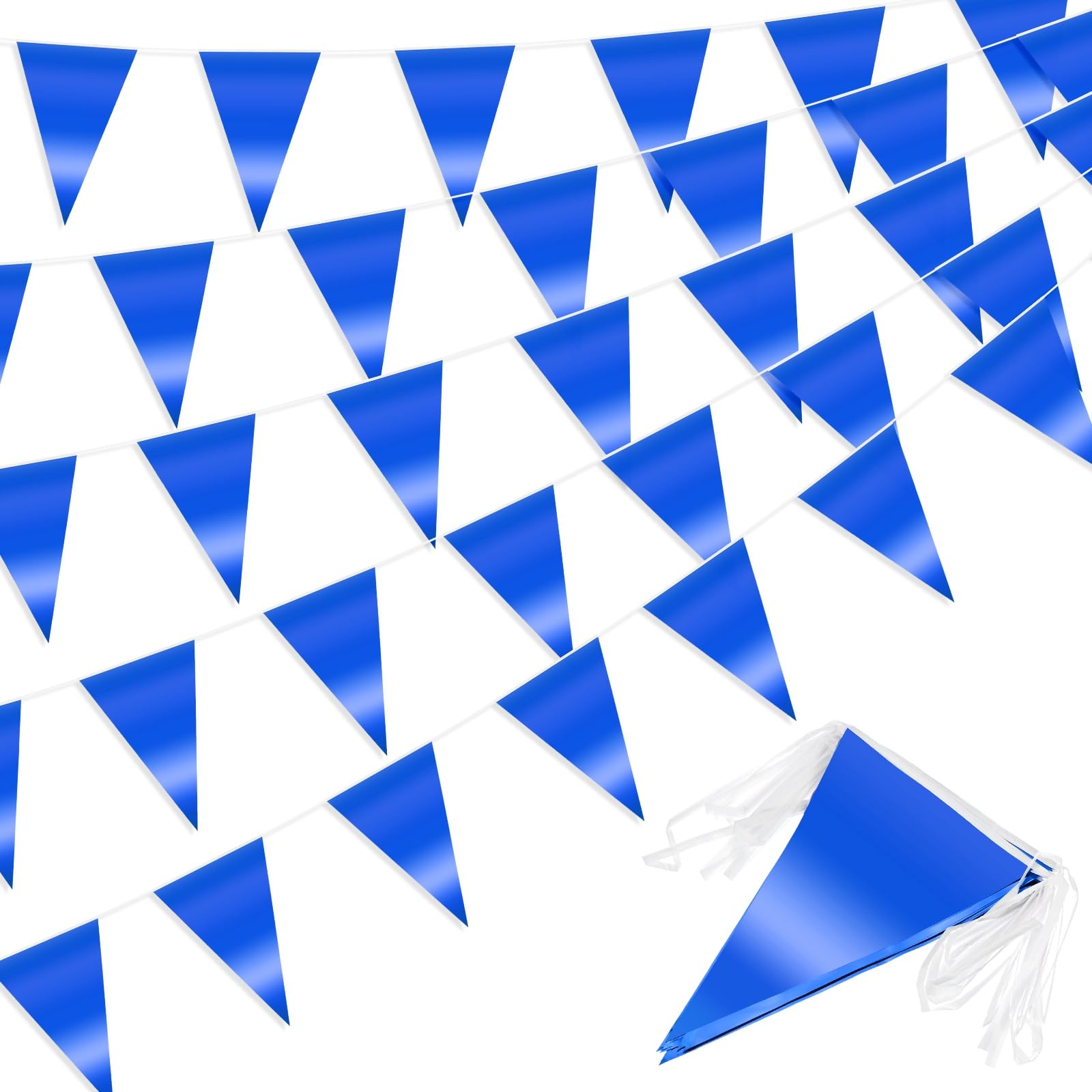 M METERXITY 4-Pack 10m/32.8FT Triangle Pennant Banner Flag Metallic Fabric Bunting Party Decoration Triangle Flags for Christmas/Graduation/Wedding/Birthday Blue