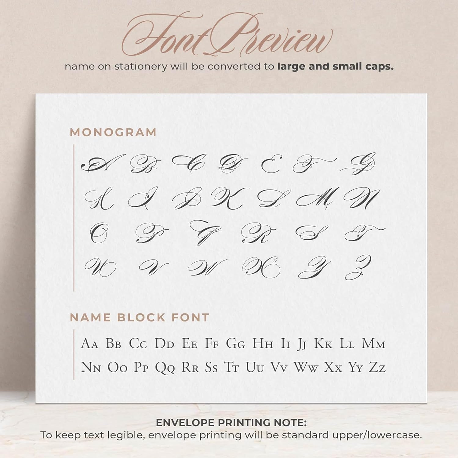 Curio Press Personalized Stationery Set, Custom Note Cards with Name & Monogram Gift Set Thank You Cards with Envelopes, Personalized Notecards Stationary Set for Women and Men - Elegant Mono Flat