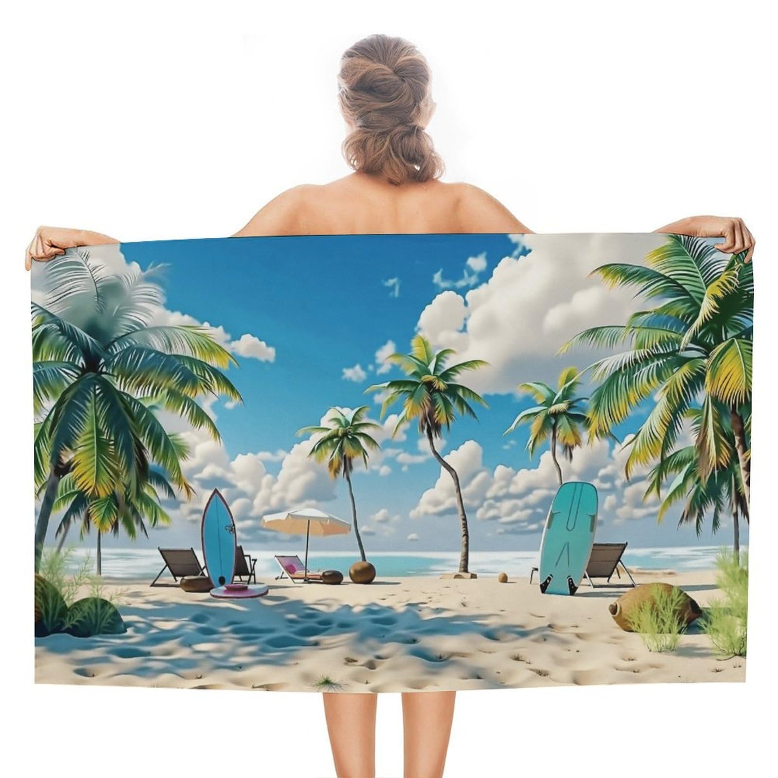 Anceky Tropical Beach Scene Beach Towel Microfiber Soft Absorbent Oversized Large Bath Towel Blanket Thin Quick Dry for Adults Swimming Pool Yoga Gym Travel 51"X31"