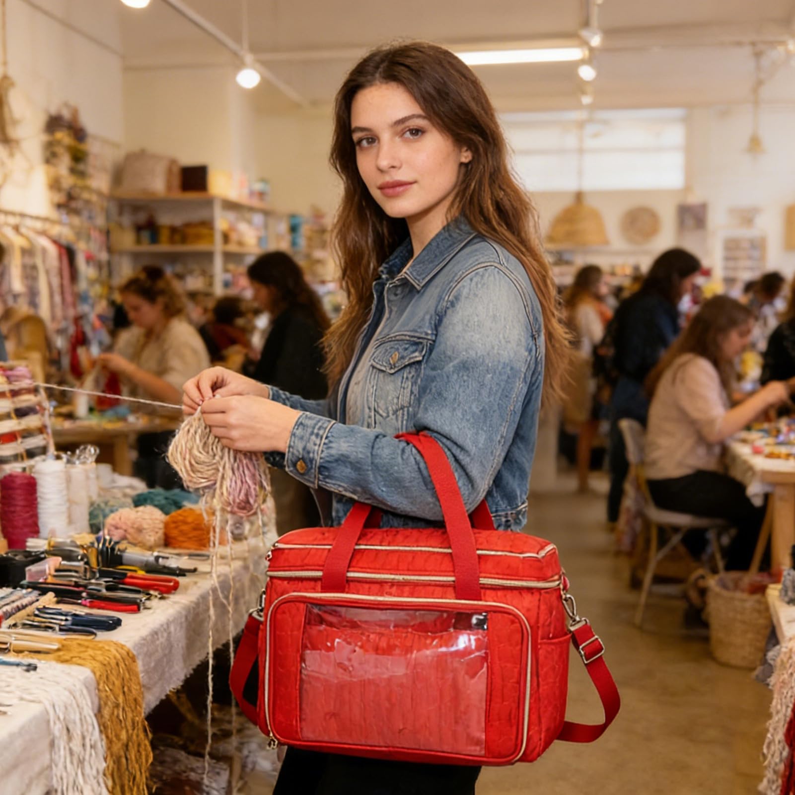 Borsa per Filati Borsa Tote a Tracolla Regolabile e Portatile | Grande Borsa per Maglia e Uncinetto per Donne, Mamme, Appassionate di Fai da Te, Ferri, e Trasferte